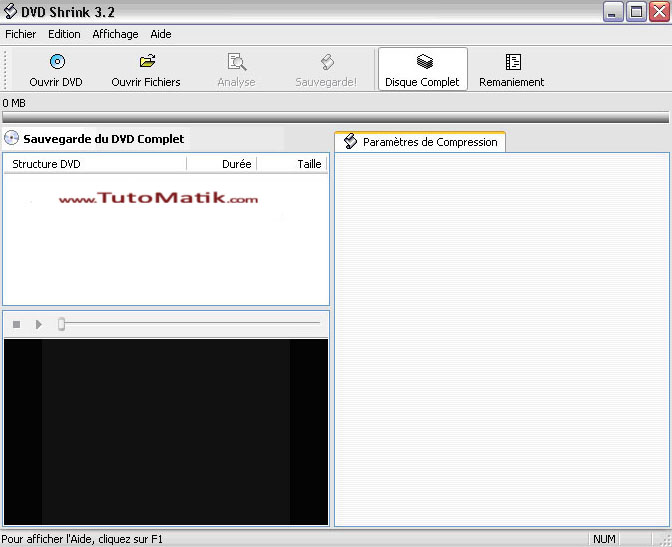 Fenêtre principale de dvdshrink