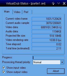 virtualdub status progress